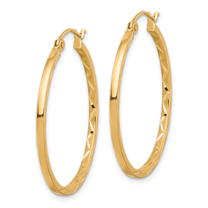 10K Yellow Gold 30mm x 1.5mm Diamond Cut Round Hoop Earrings