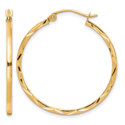 10K Yellow Gold 30mm x 1.5mm Diamond Cut Round Hoop Earrings