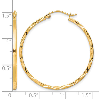 10K Yellow Gold 35mm x 1.5mm Diamond Cut Round Hoop Earrings