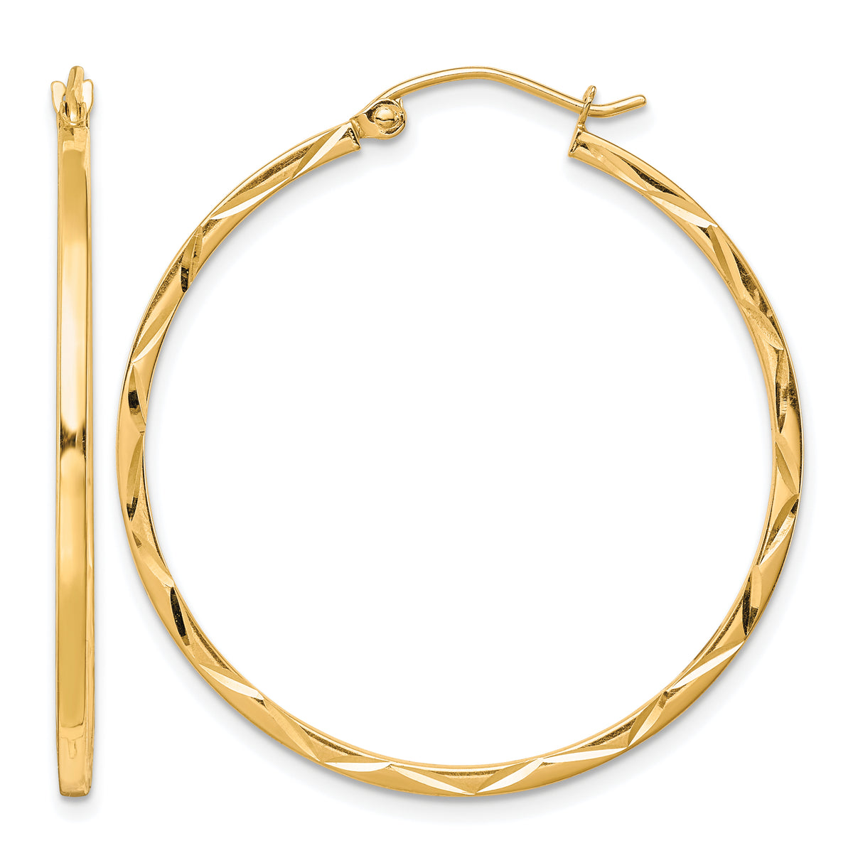 10K Yellow Gold 35mm x 1.5mm Diamond Cut Round Hoop Earrings