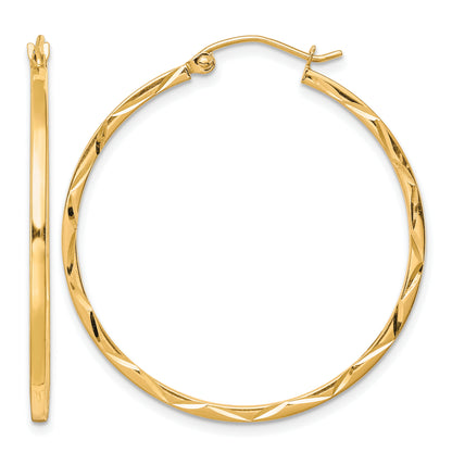 10K Yellow Gold 35mm x 1.5mm Diamond Cut Round Hoop Earrings