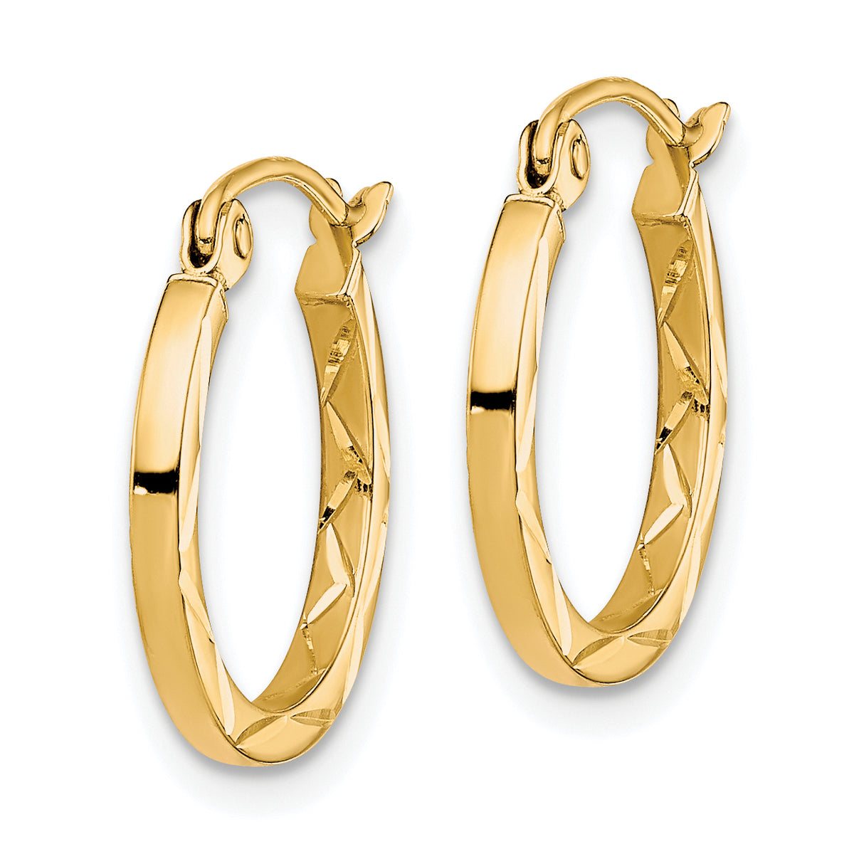 10K Yellow Gold 15mm x 1.5mm Diamond Cut Round Hoop Earrings