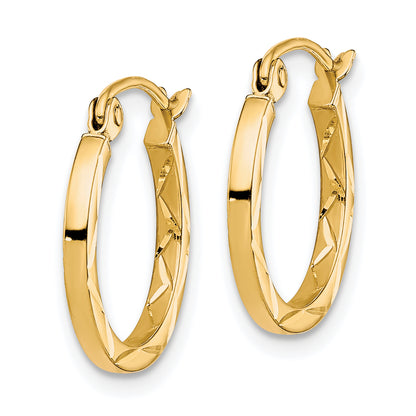 10K Yellow Gold 15mm x 1.5mm Diamond Cut Round Hoop Earrings