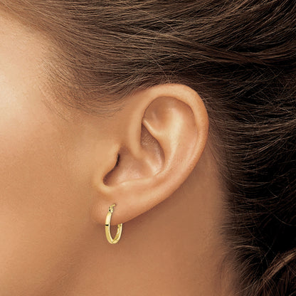 10K Yellow Gold 15mm x 1.5mm Diamond Cut Round Hoop Earrings