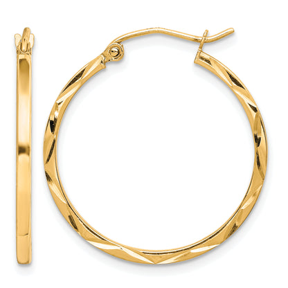 10K Yellow Gold 25mm x 1.5mm Diamond Cut Round Hoop Earrings