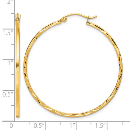 10K Yellow Gold 40mm x 1.5mm Diamond Cut Round Hoop Earrings
