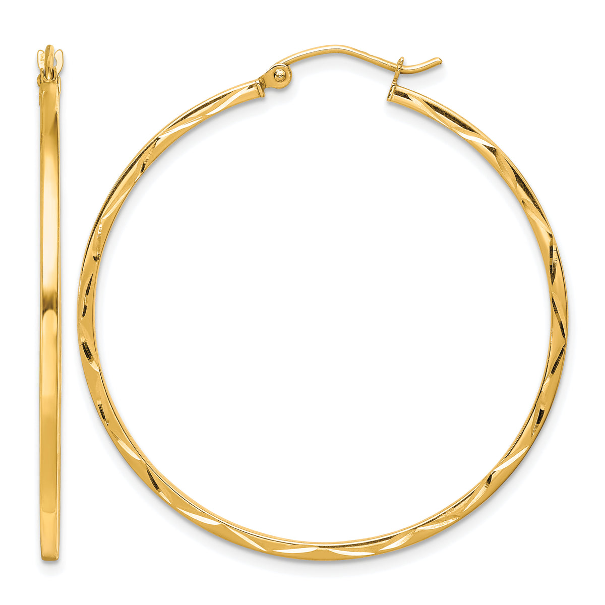 10K Yellow Gold 40mm x 1.5mm Diamond Cut Round Hoop Earrings