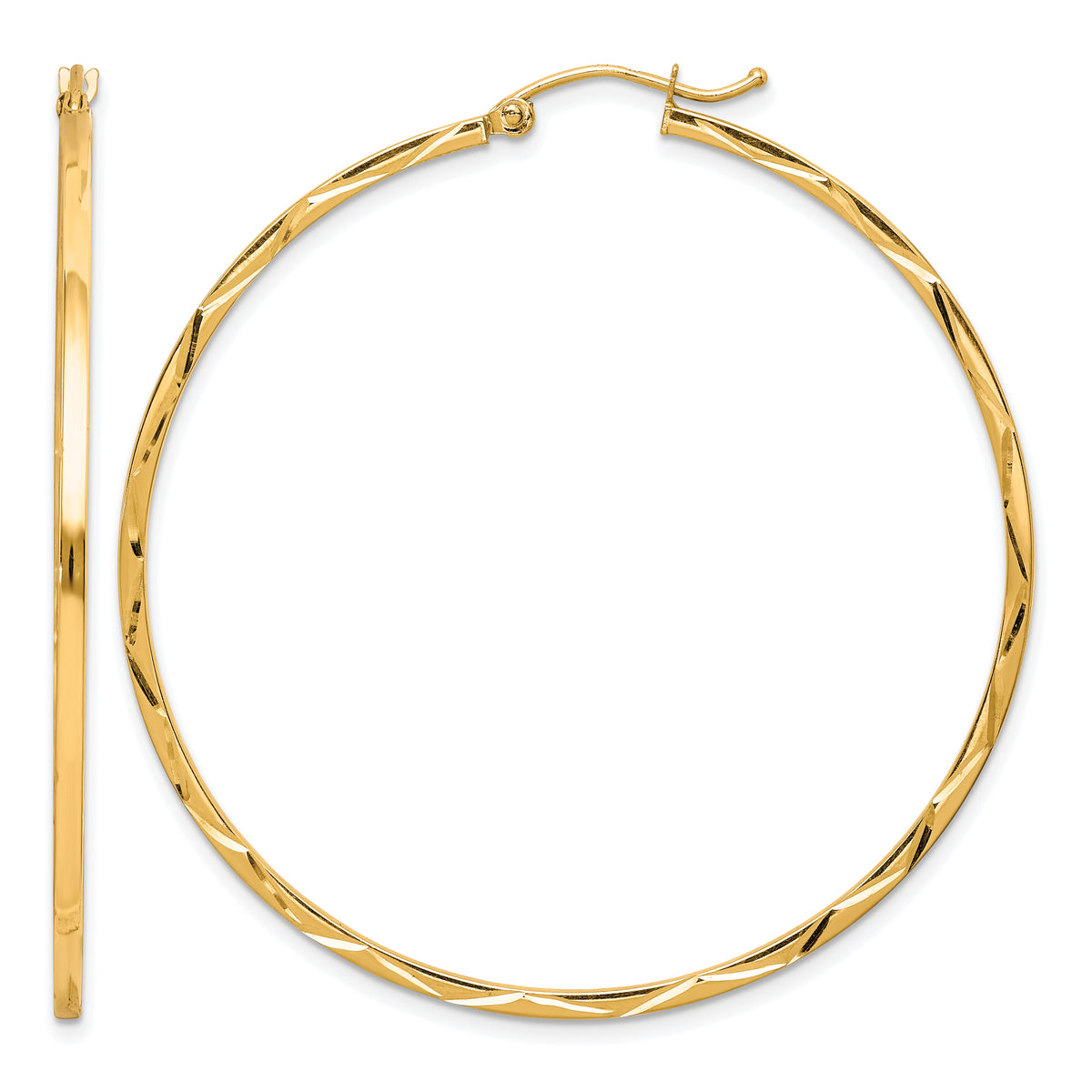 10K Yellow Gold 50mm x 1.5mm Diamond Cut Round Hoop Earrings