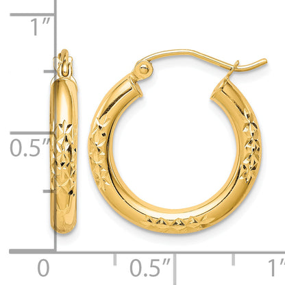 10K Yellow Gold 20mm x 3mm Diamond Cut Round Hoop Earrings