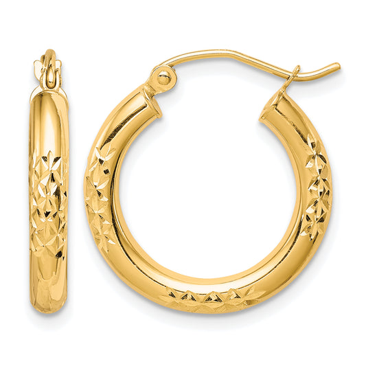 10K Yellow Gold 20mm x 3mm Diamond Cut Round Hoop Earrings