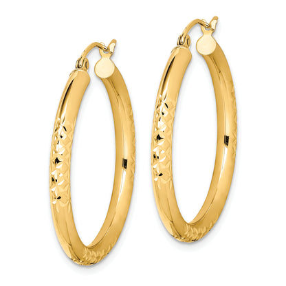 10K Yellow Gold 30mm x 3mm Diamond Cut Round Hoop Earrings