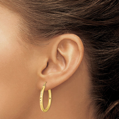10K Yellow Gold 30mm x 3mm Diamond Cut Round Hoop Earrings