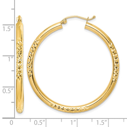 10K Yellow Gold 40mm x 3mm Diamond Cut Round Hoop Earrings