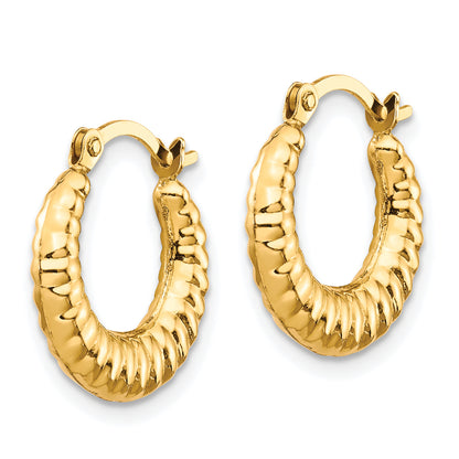 10K Yellow Gold 15mm x 2mm Scalloped Round Hoop Earrings