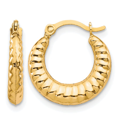 10K Yellow Gold 15mm x 2mm Scalloped Round Hoop Earrings