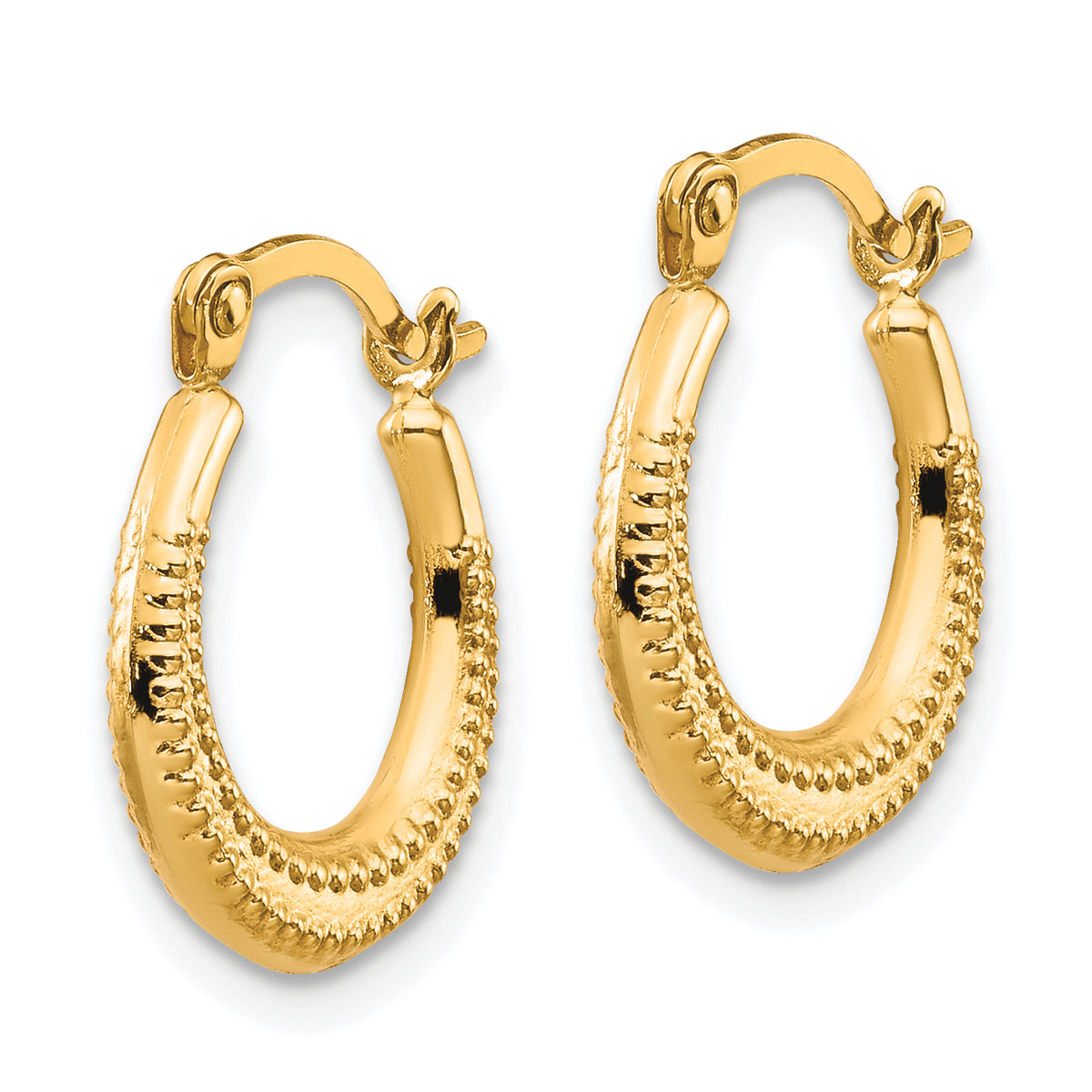 10K Yellow Gold 15mm x 3mm Scalloped Textured Round Hoop Earrings