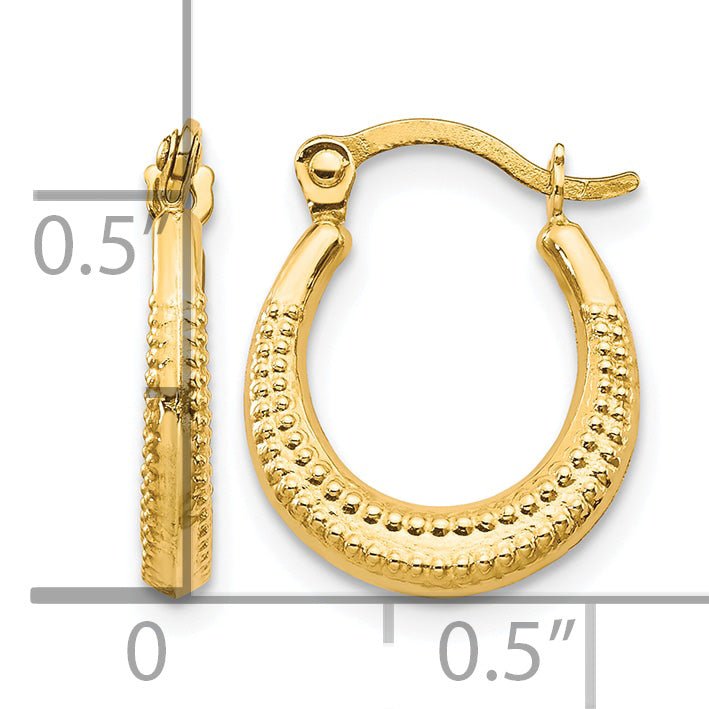 10K Yellow Gold 15mm x 3mm Scalloped Textured Round Hoop Earrings
