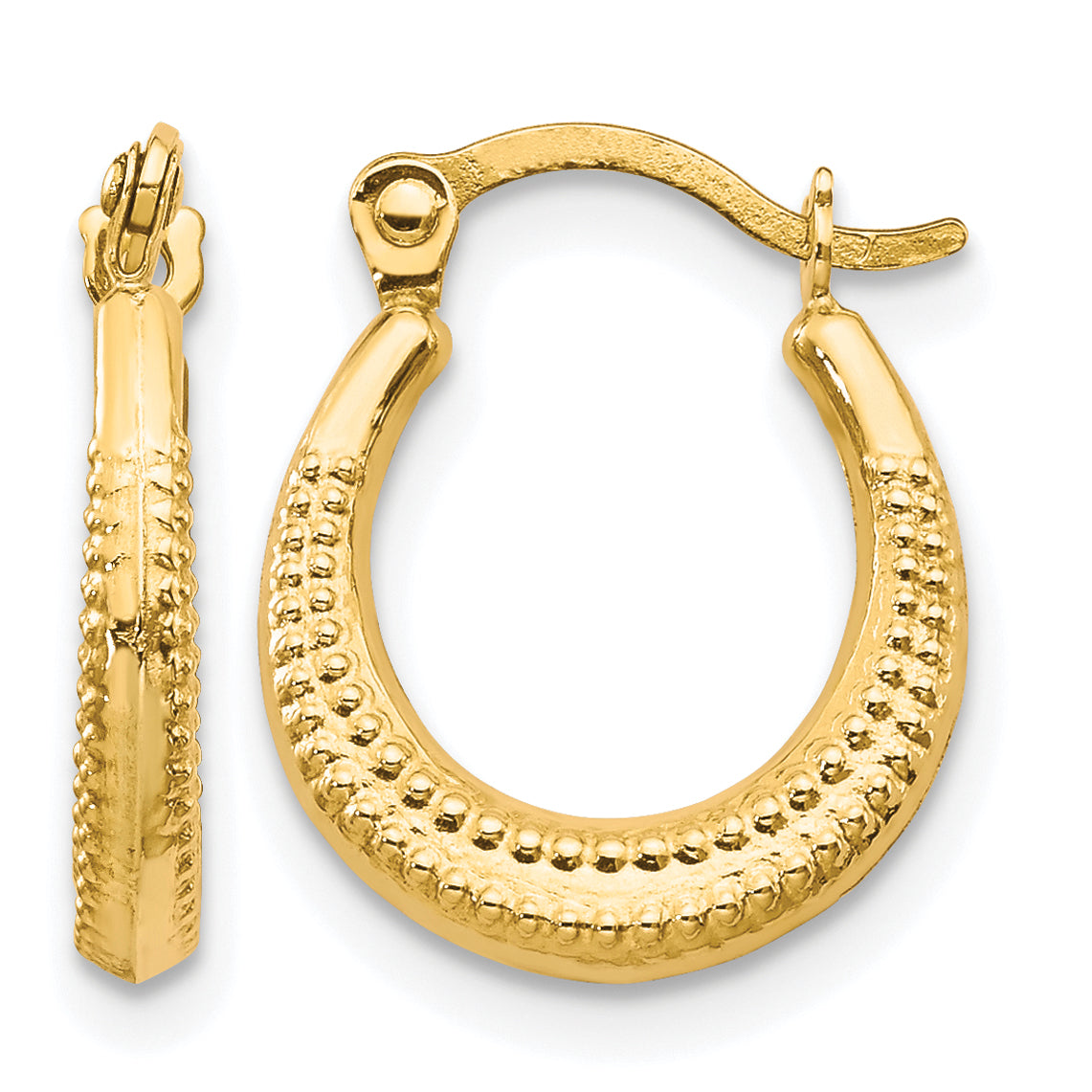 10K Yellow Gold 15mm x 3mm Scalloped Textured Round Hoop Earrings