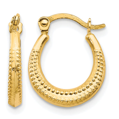 10K Yellow Gold 15mm x 3mm Scalloped Textured Round Hoop Earrings