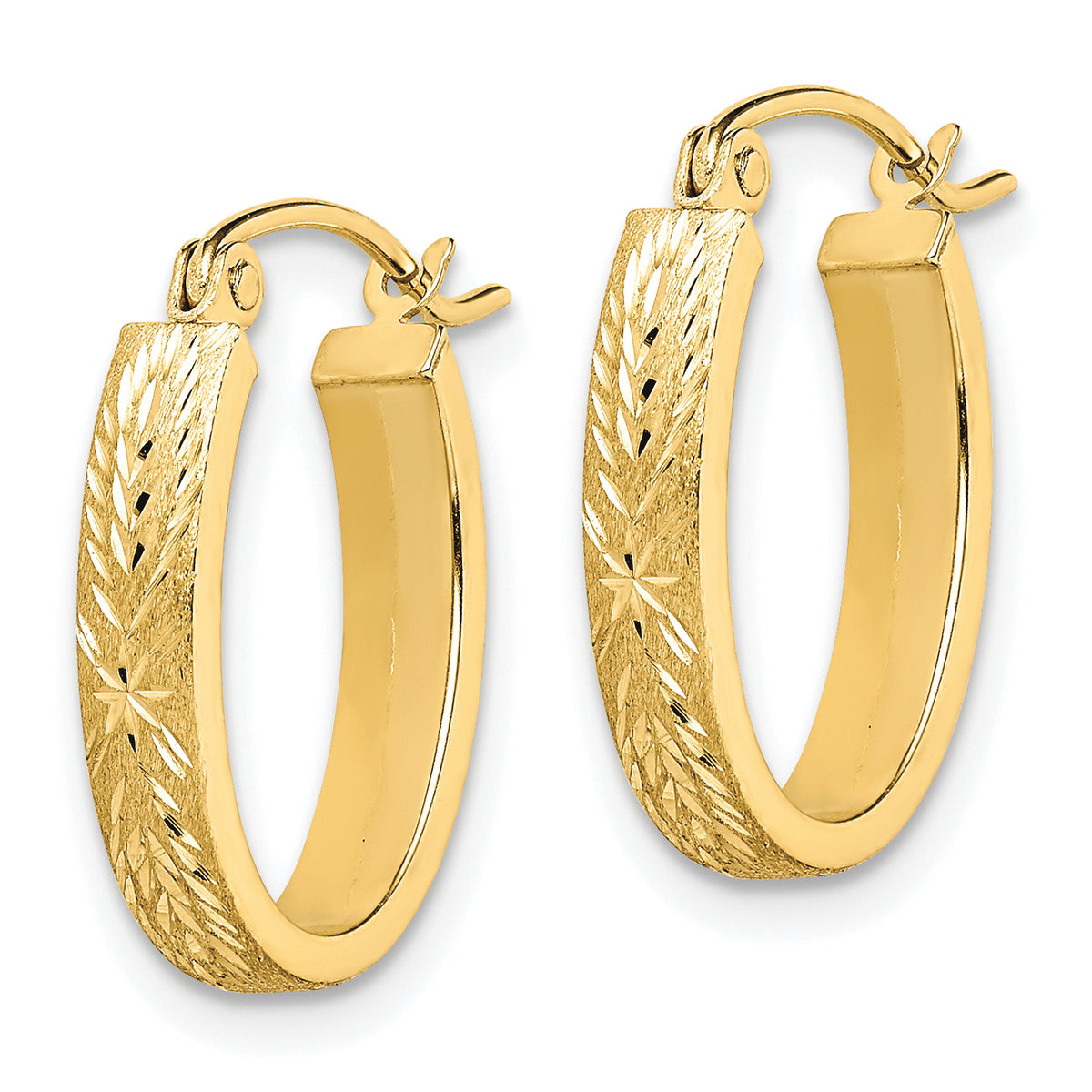 10K Yellow Gold 19mm x 13mm x 1.4mm Diamond Cut Brushed Oval Hoop Earrings