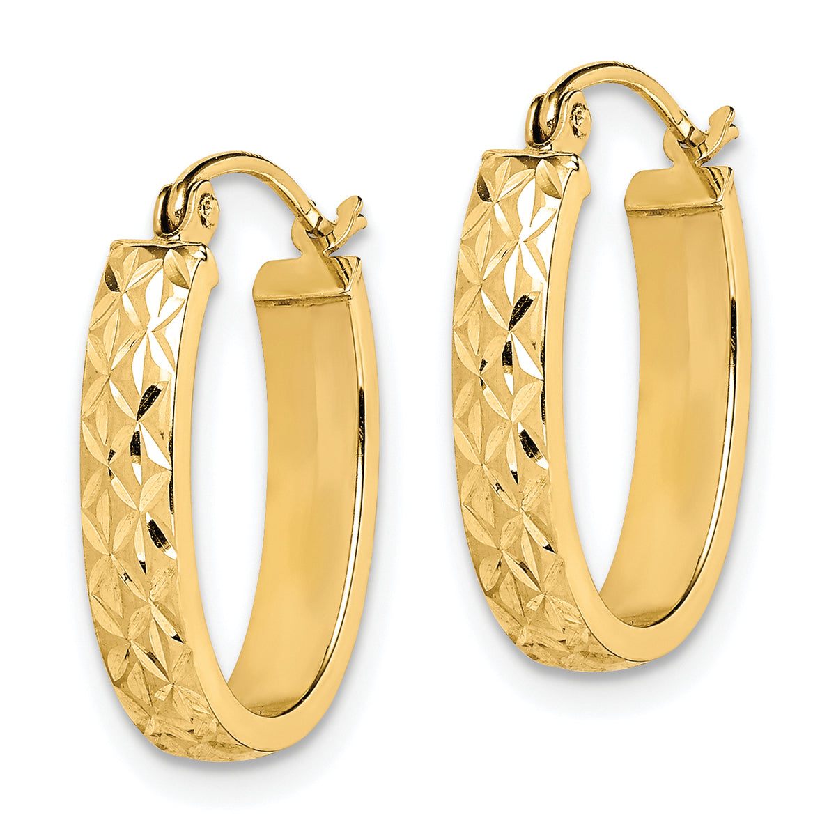 10K Yellow Gold 19mm x 14mm x 1.4mm Diamond Cut Oval Hoop Earrings