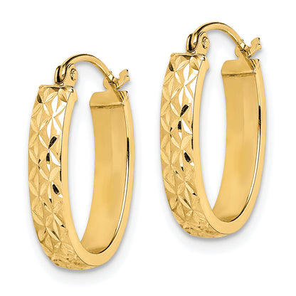 10K Yellow Gold 19mm x 14mm x 1.4mm Diamond Cut Oval Hoop Earrings