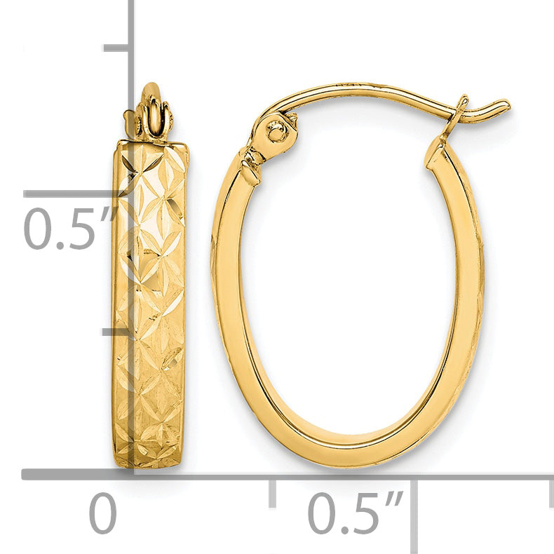 10K Yellow Gold 19mm x 14mm x 1.4mm Diamond Cut Oval Hoop Earrings