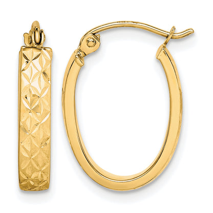 10K Yellow Gold 19mm x 14mm x 1.4mm Diamond Cut Oval Hoop Earrings