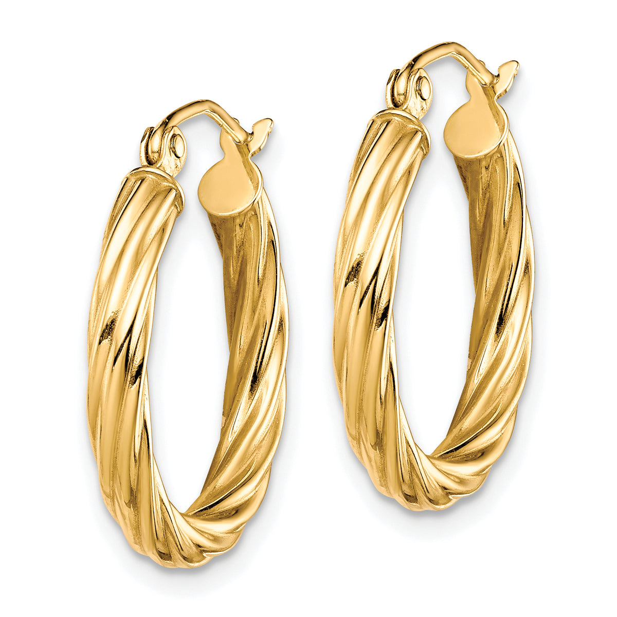 10K Yellow Gold 20mm x 3mm Twisted Round Hoop Earrings