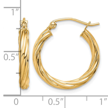 10K Yellow Gold 20mm x 3mm Twisted Round Hoop Earrings