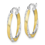 Indlæs billede til gallerivisning 10K Yellow Gold With Rhodium 21mm x 2.5mm Diamond Cut Twisted Round Hoop Earrings
