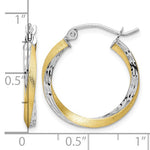 Indlæs billede til gallerivisning 10K Yellow Gold With Rhodium 21mm x 2.5mm Diamond Cut Twisted Round Hoop Earrings
