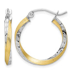 Indlæs billede til gallerivisning 10K Yellow Gold With Rhodium 21mm x 2.5mm Diamond Cut Twisted Round Hoop Earrings
