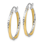 Indlæs billede til gallerivisning 10K Yellow Gold With Rhodium 26.5mm x 2.5mm Diamond Cut Twisted Round Hoop Earrings
