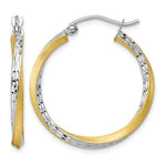 Indlæs billede til gallerivisning 10K Yellow Gold With Rhodium 26.5mm x 2.5mm Diamond Cut Twisted Round Hoop Earrings
