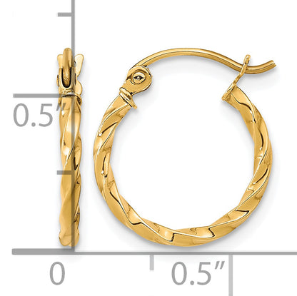 10K Yellow Gold 16mm x 2mm Twisted Round Hoop Earrings
