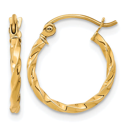 10K Yellow Gold 16mm x 2mm Twisted Round Hoop Earrings