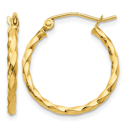 10K Yellow Gold 21mm x 2mm Twisted Round Hoop Earrings