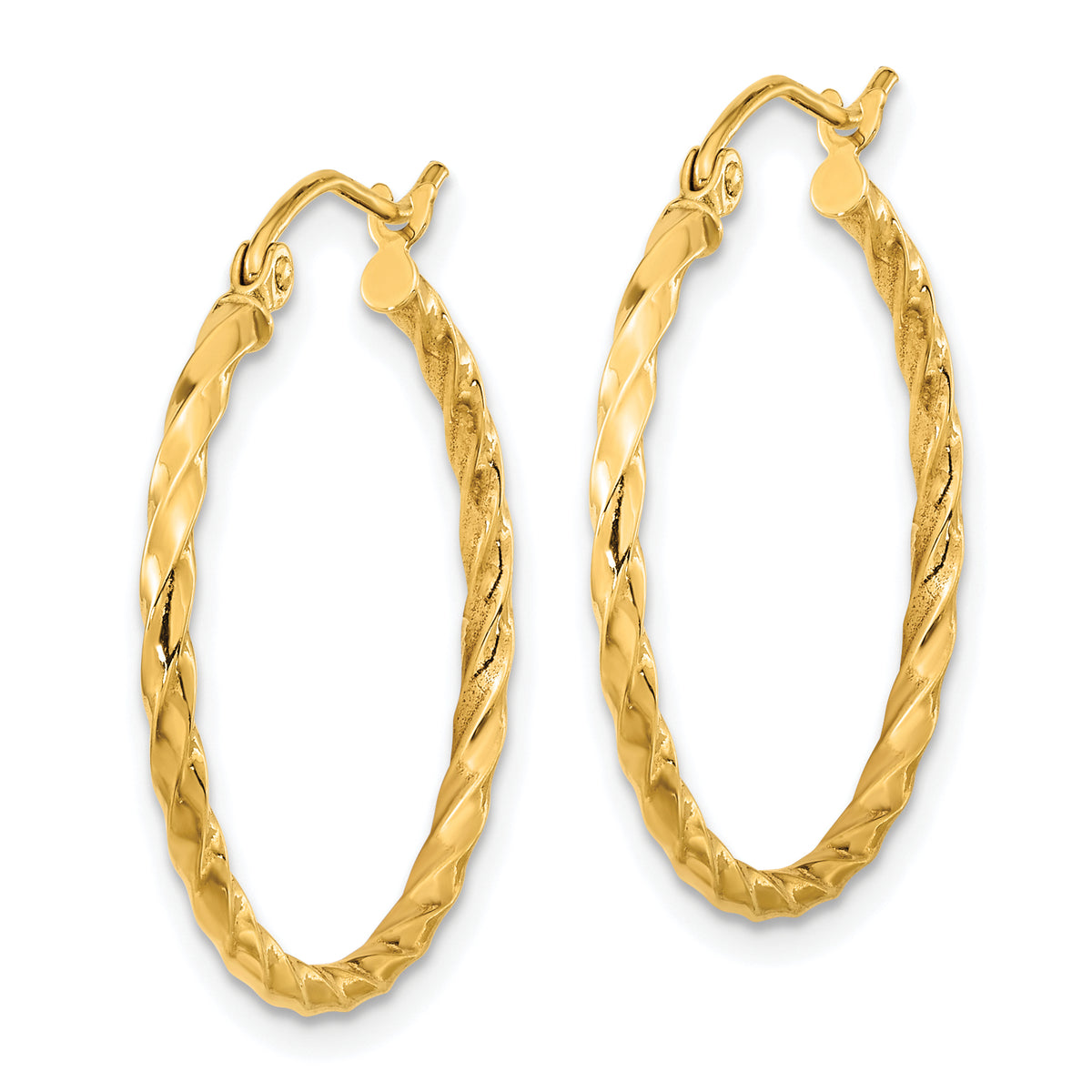 10K Yellow Gold 26.5mm x 2mm Twisted Round Hoop Earrings