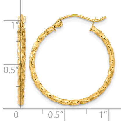 10K Yellow Gold 26.5mm x 2mm Twisted Round Hoop Earrings