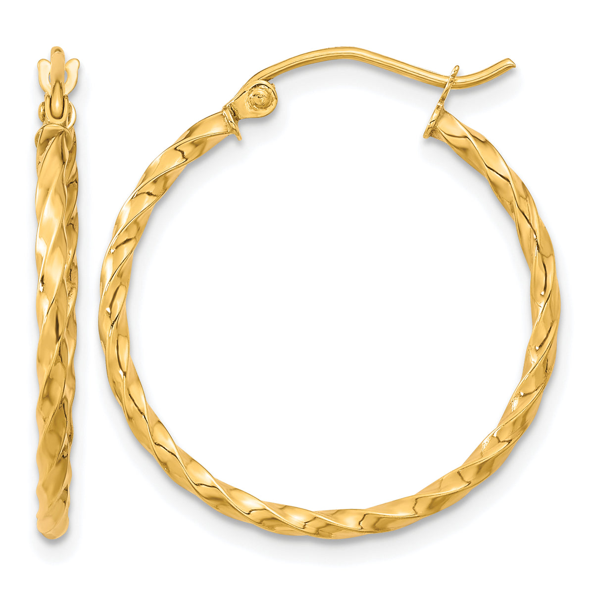 10K Yellow Gold 26.5mm x 2mm Twisted Round Hoop Earrings