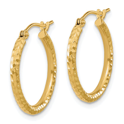 10K Yellow Gold Diamond Cut Round Hoop Earrings 20mm x 2mm
