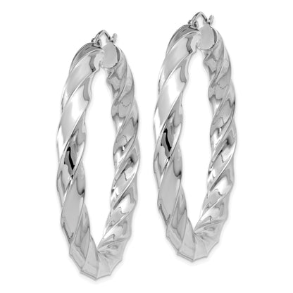 10K White Gold Diamond Cut Round Hoop Earrings 20mm x 2mm