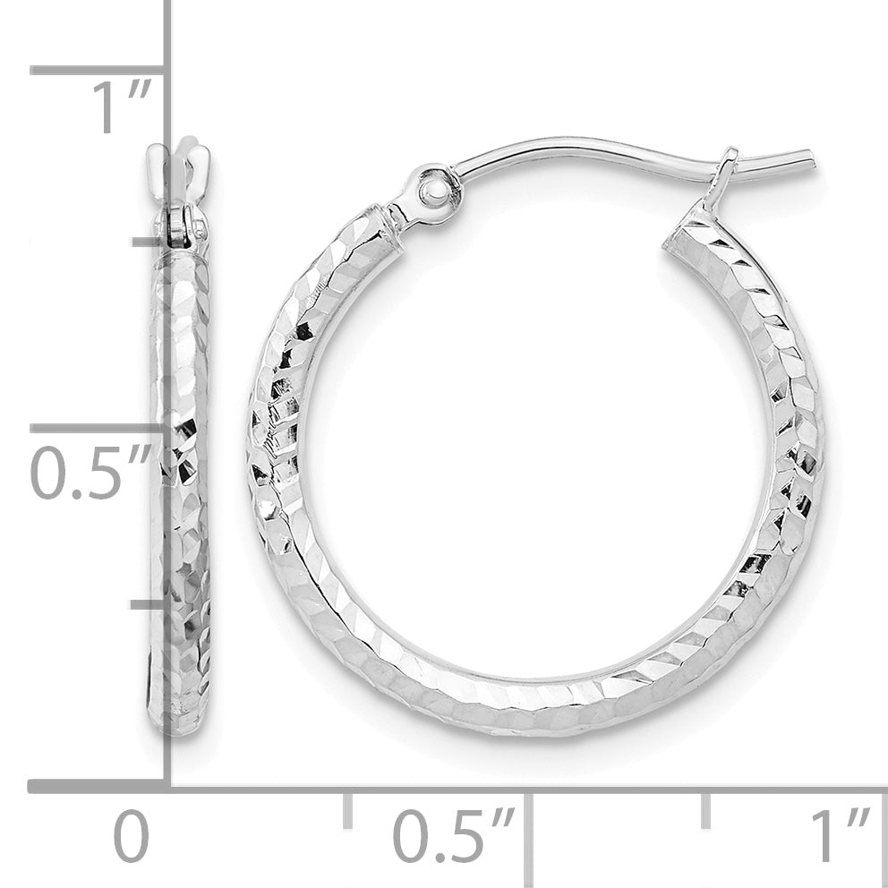 10K White Gold Diamond Cut Round Hoop Earrings 20mm x 2mm