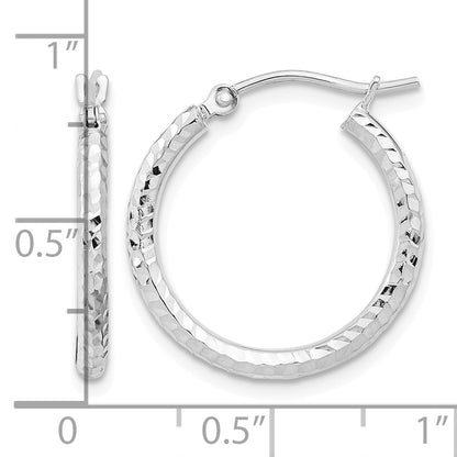 10K White Gold Diamond Cut Round Hoop Earrings 20mm x 2mm