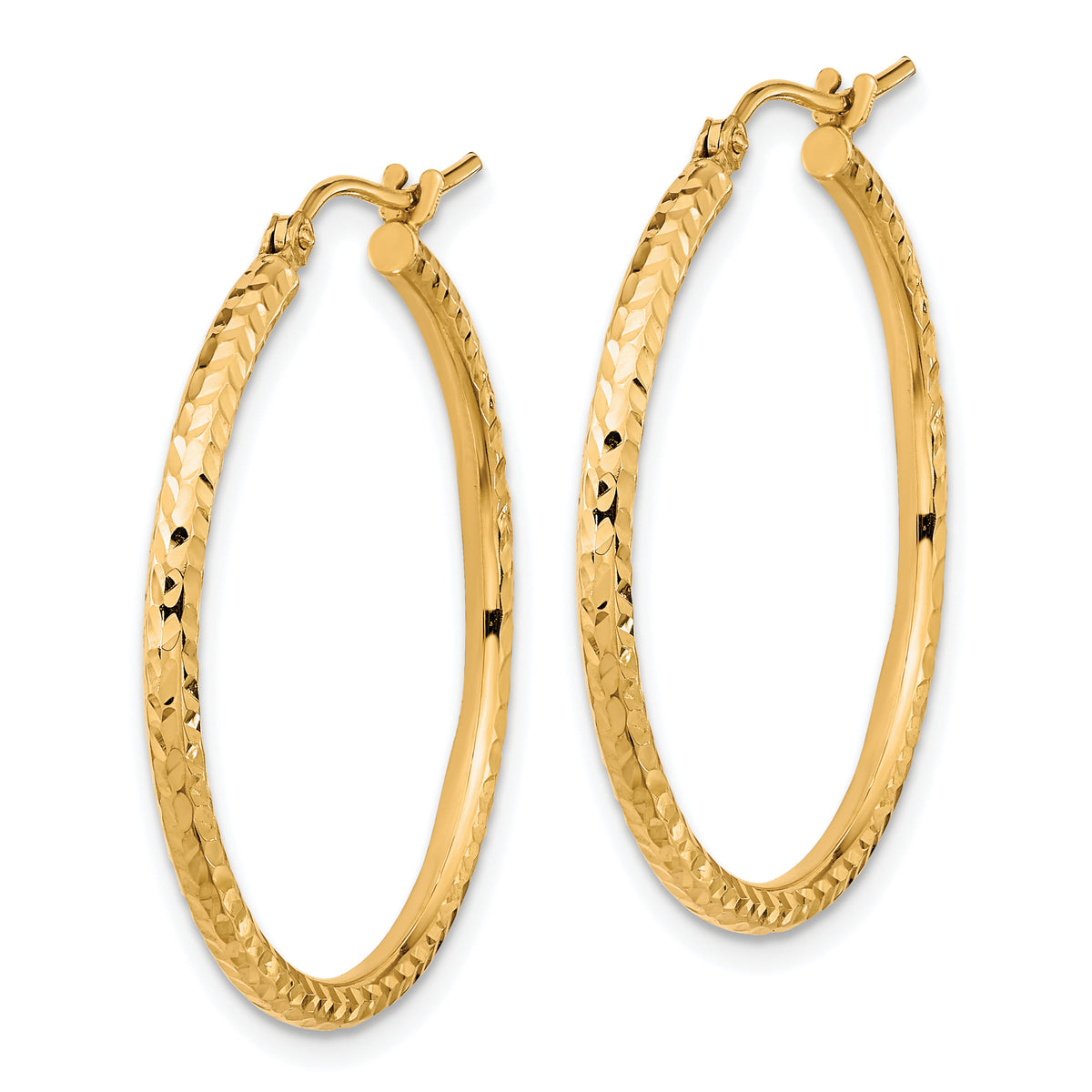 10K Yellow Gold Diamond Cut Round Hoop Earrings 30mm x 2mm