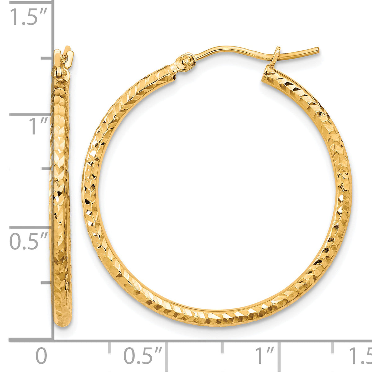 10K Yellow Gold Diamond Cut Round Hoop Earrings 30mm x 2mm
