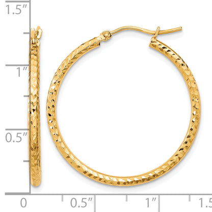 10K Yellow Gold Diamond Cut Round Hoop Earrings 30mm x 2mm