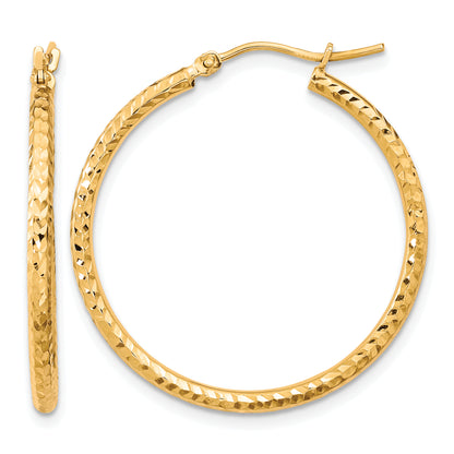 10K Yellow Gold Diamond Cut Round Hoop Earrings 30mm x 2mm