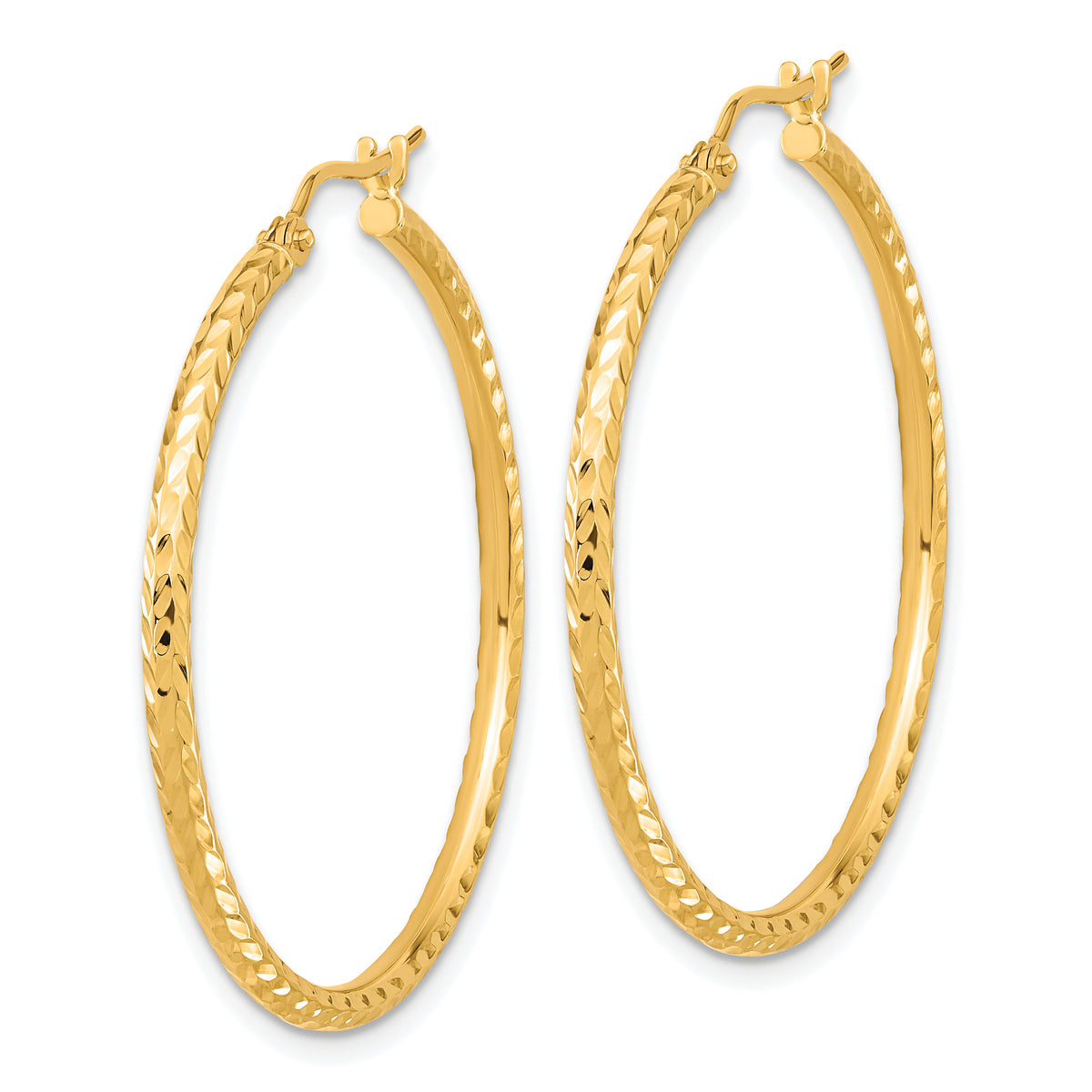 10K Yellow Gold Diamond Cut Round Hoop Earrings 35mm x 2mm